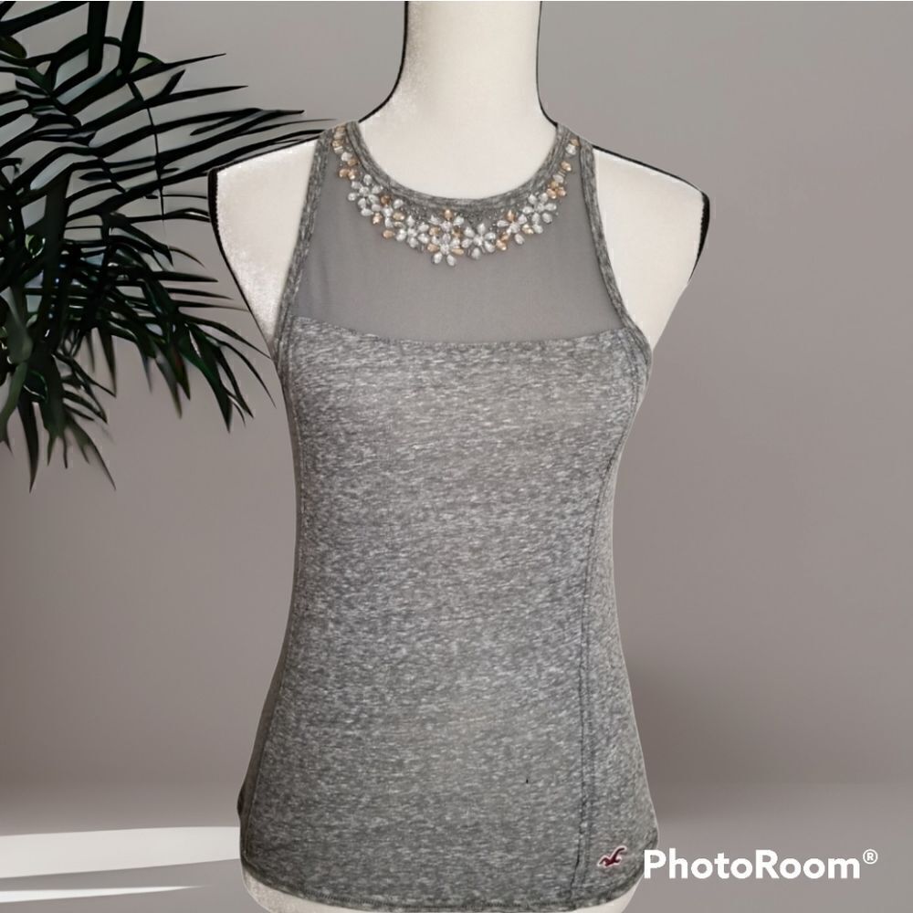 Hollister Gray Tank Top with Embellished Neckline